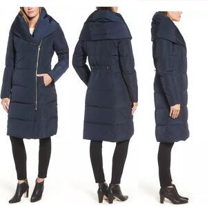 Cole Haan navy blue feather down hooded winter coat size XS